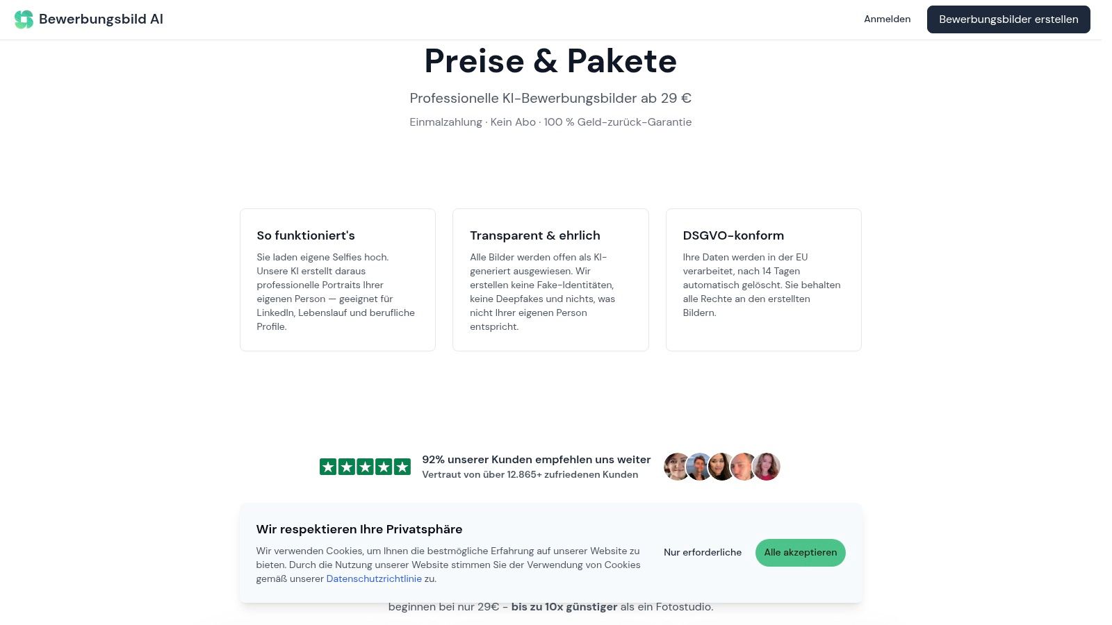 Screenshot from https://bewerbungsbild.ai/preise