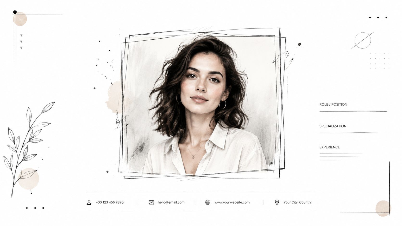 Ein elegantes Deckblatt für eine Bewerbung mit einem Porträtfoto einer jungen Frau auf hellem Hintergrund.